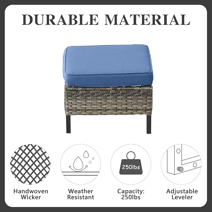 Belord 7 Piece Outdoor Furniture Patio Wicker Sofa Set Blue