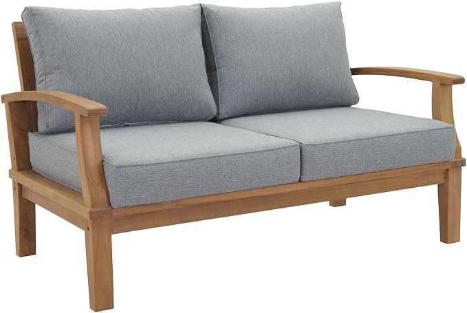 Modway EEI-1472-NAT-GRY-SET Marina Premium Grade A Teak Wood 5-Piece Outdoor Patio Furniture Set, Natural Gray