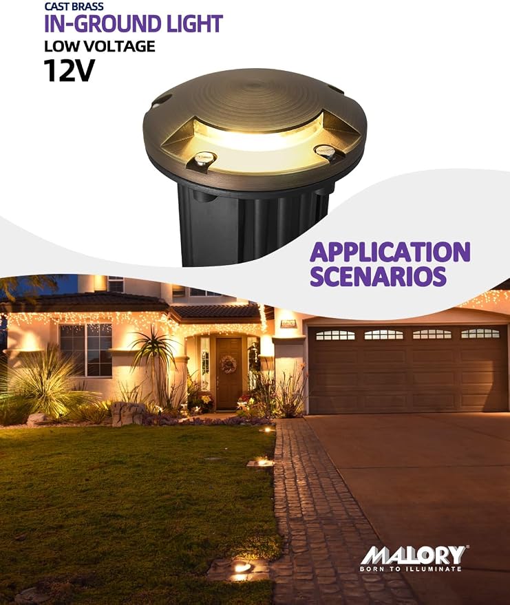 MALORY Low Voltage Landscape Well Lights,（φ126 mm 12V Brass Top Cover Outdoor In Ground Lights,Landscape Lighting for Pathway, Driveway and Garden (One-Direction Turret, 1-Pack with Bulb)
