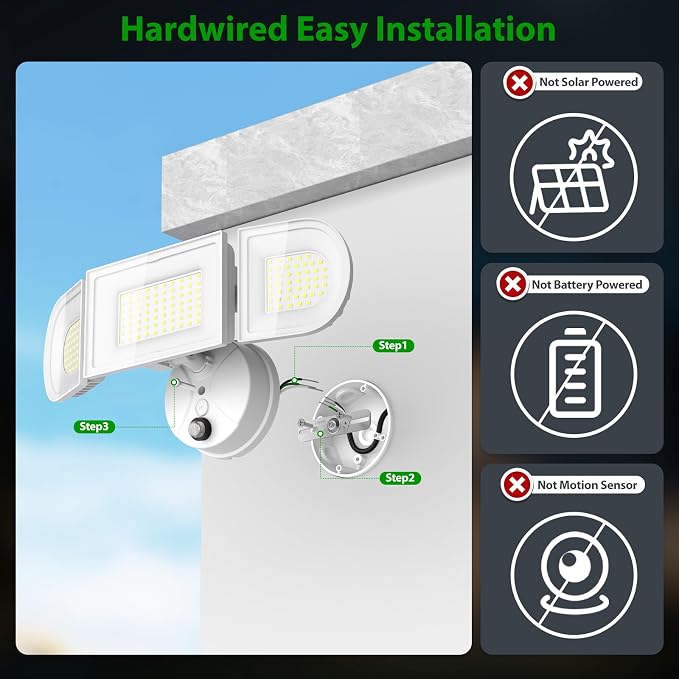 13000LM LED Flood Light Outdoor, Dusk to Dawn Security Light with Photocell, 130W Super Bright Hardwired Floodlight, 3 Adjustable Heads, IP65 Waterproof for Garage, Yard, Driveway, 6500K Daylight