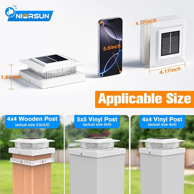 4x4 Post Solar Lights with 2 Modes,Solar Post Lights, 16 Pack White | Solar Post Cap Lights for 4x4 Post Caps Wood Vinyl,5x5 Vinyl Post,IP44 Waterproof Fence Post Solar Lights Outdoor for Deck