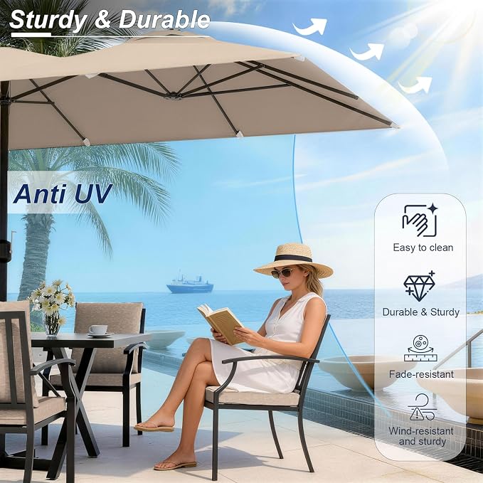 10-Piece Patio Dining Set,Metal Outdoor Furniture Set Includes 13.6FT Sand Umbrella,Hole Cut-Out 78.7" x 35.4" Table and 8 Metal Backrest Chairs for Backyard,Garden,Sand