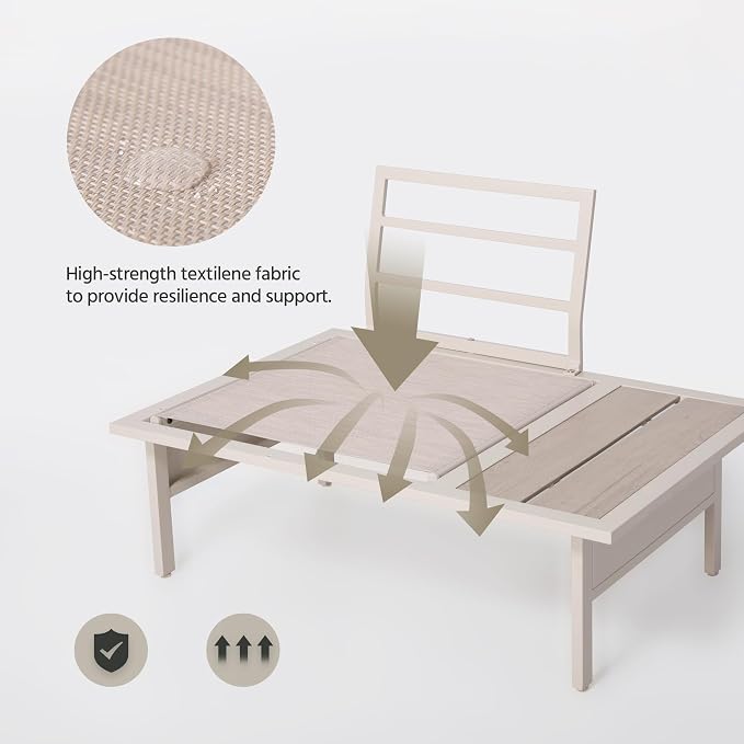 LAUSAINT HOME 6 Pieces Patio Furniture Set, Outdoor Metal Frame Patio Conversation Sets with Coffee Table & Thick Cushions for Garden, Poolside, Backyard(Beige)