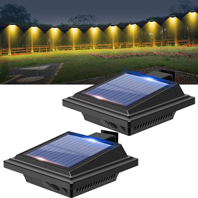 Gutter Solar Patio Decor Lights, 40 LED Deck Outdoor Waterproof Fence for Wall Backyard Porch, Pool, Step Stairs, Yard, Garden, Pathway (2Pack-Black, Warm White)