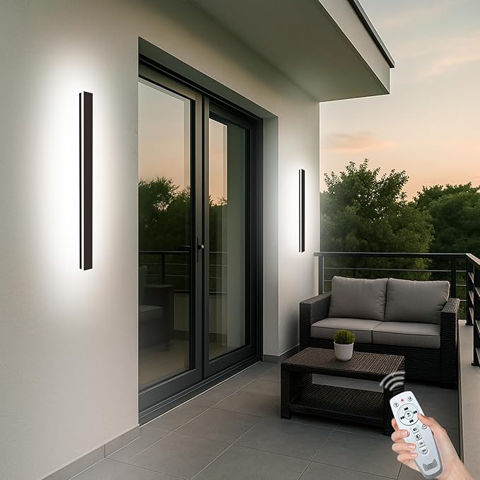 39 Inch Modern Outdoor Wall Lights, 2700-6500K Dimmable Outdoor Wall Sconce with Remote Control, IP65 Waterproof LED Long Exterior Linear Wall Light for House Garage(2 Pack)
