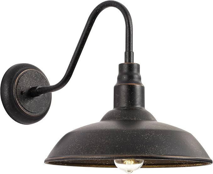 14in Outdoor Gooseneck Barn Light for Farmhouse, Bronze Exterior Wall Light Fixture for Porch, Large Outside Farmhouse Wall Sconce for Garage Patio Doorway House