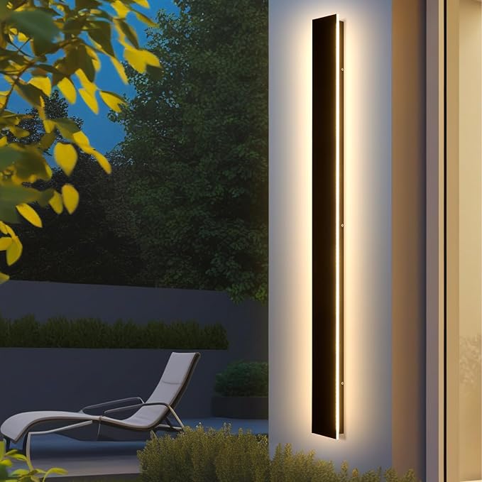 AioTio 70.8in Outdoor Wall Lights, Upgraded 4.72in Wide Black Exterior Light Fixtures Wall Mount, Waterproof Modern Porch Light,3000K Long Strip LED Linear Outdoor Sconces Wall Lighting for House