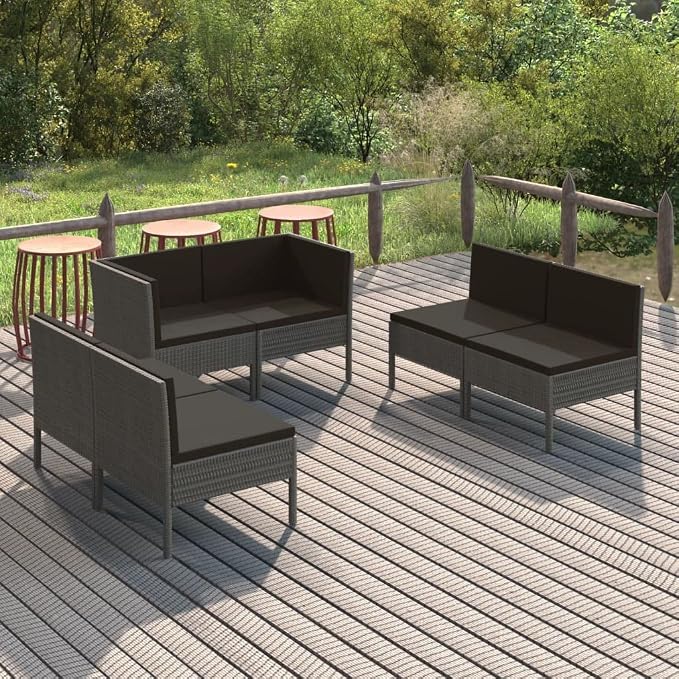 6 Piece Patio Lounge Set with Cushions,Patio Sofa,Outdoor Daybed,Outdoor Furniture Sets,Patio Seating,Patio Conversation Sets,Modern Set,Patio Furniture Set,Front Porch Furniture, Poly Rattan Gray
