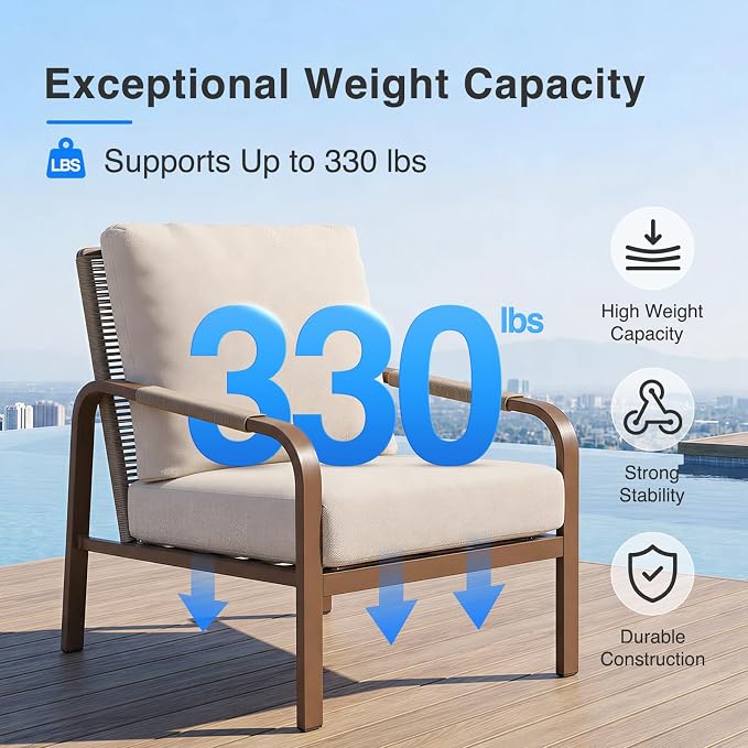 7-Piece Aluminum Outdoor Patio Furniture Set, Modern Conversation Set with Sofa, Loveseat, Chairs, Coffee Tables & Washable Cushions for Backyard Garden Balcony Deck