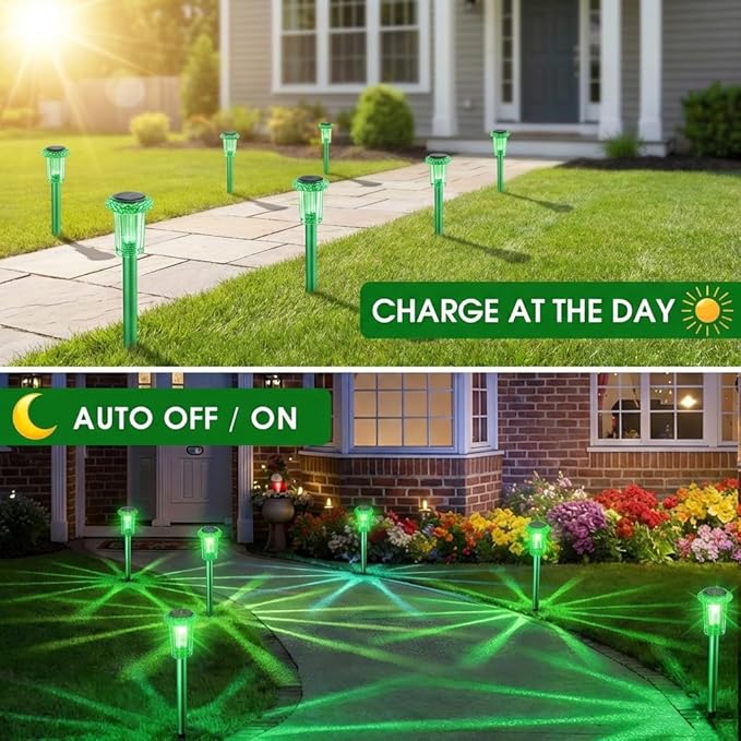 Eyrosa Solar Outdoor Lights, 10 Pack Solar Pathway Lights Outdoor Waterproof, Stainless Steel Stake Lighting for Garden Yard Path Walkway Driveway Patio Lawn Outside Décor,Green