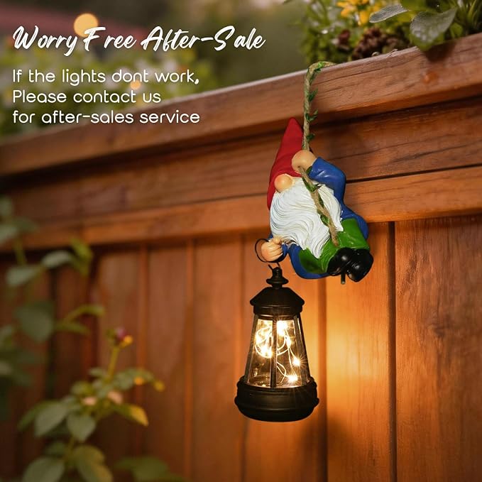 Solar Hanging Gnome Garden Statues Funny Climbing Gnome with LED Lantern | Outdoor Swinging Decor Tree Hugger Yard Porch Wall Fence Decoration Birthday Garden Gifts for Mom Women, Red Hat