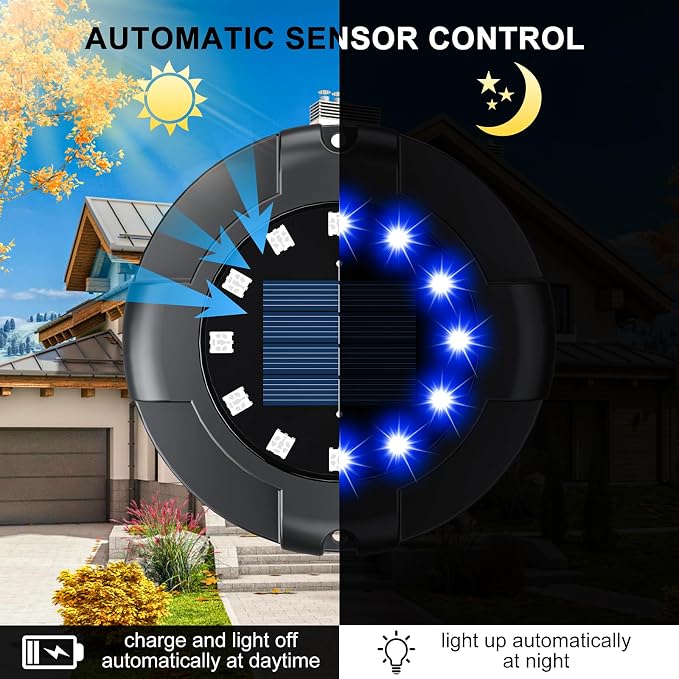 Solar Ground Lights 12 Pack, 4.3" Bright Blue 16 LEDs Solar Pathway Lights | Solar Deck Light with Uplights and Sidelights, Outdoor Waterproof for Yard Walkway Garden Poolside Driveway Decoration