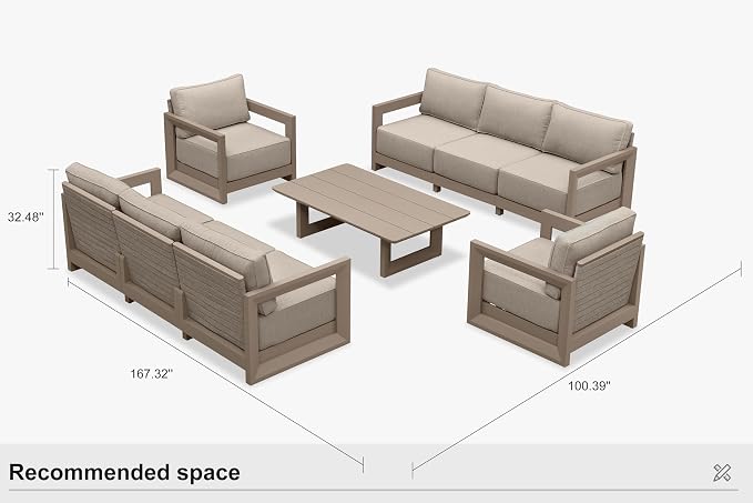 PURPLE LEAF Patio Furniture Set Enclosed Outdoor Couch with 9.6" Thick Cushion and Soft Pillows 9 Piece Outdoor Sectional Sofas with Table Modern Outdoor Conversation Sets for Yard Porch Deck, Khaki