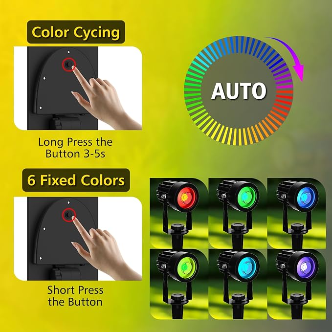 T-SUN Solar Spotlights Outdoor, 2-in-1 Waterproof Color Changing Solar Landscape Spotlights, Dusk to Dawn Dual Head Solar Lights for Garden, Yard, Driveway, Pool Area(RGB)