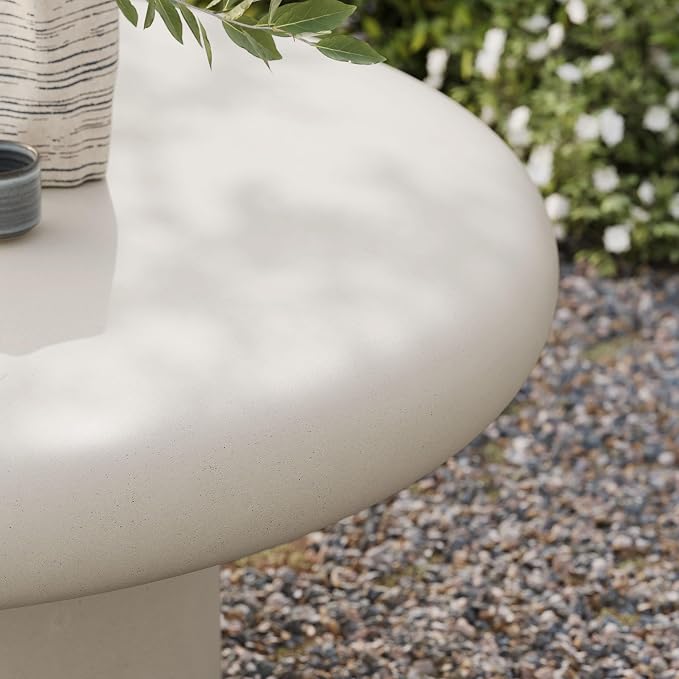 Modway Argos Round Concrete Coffee Table in White - Cement Low Coffee Table for Sitting on The Floor - Weather Resistant Stone Patio Coffee Table - Indoor Outdoor 34 Inch Center Table