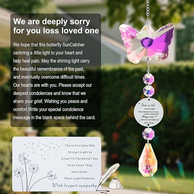 Unique Memorial Sympathy Gifts for Loss Loved One,Bereavement Gift Idea Crystal Rainbow Maker Butterfly Suncatcher in Remembrance Gifts for Grief Sorry for You Loss Mum Dad