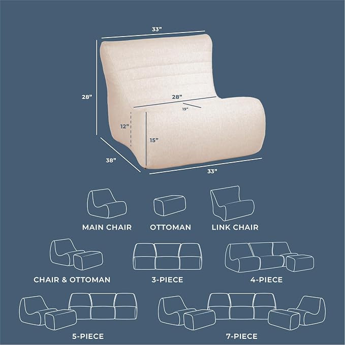 Big Joe Solvana Lounge Chair, Outdoor Performance Linen Weather-Resistant Fabric, Link Chair, Sunlit Cream
