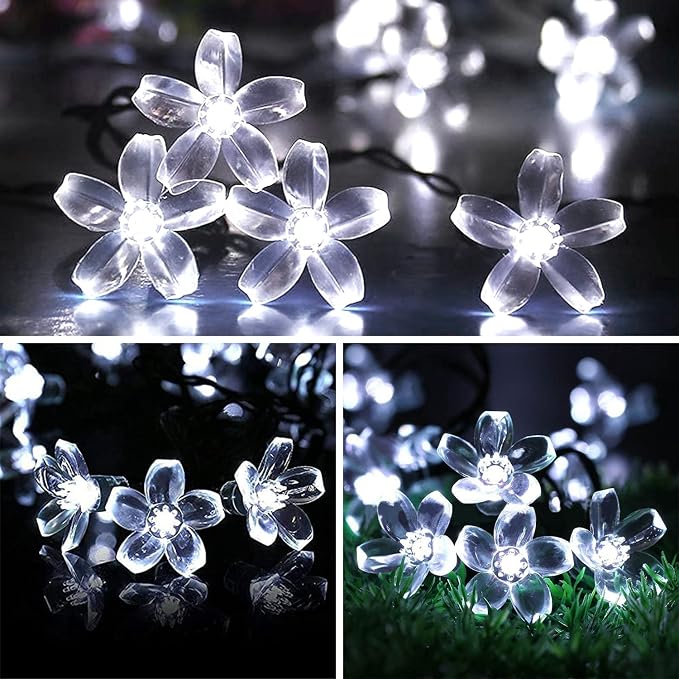 ITICdecor Outdoor Solar Flower String Lights Waterproof 50 LED Fairy Light Decorations for Christmas Tree Garden Patio Fence Yard Spring (Cool White)