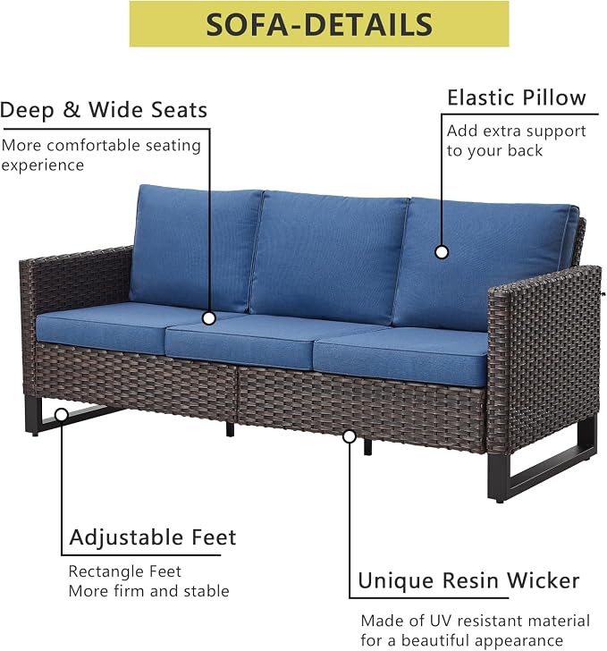 HUMMUH 9 Piece Patio Furniture Set,Outdoor Sectional Sofa Couch & Swivel Rocker Chairs,Propane Firepit with Hidden Fuel Tank,Outdoor Conversation Set for Porch,Garden,Backyard