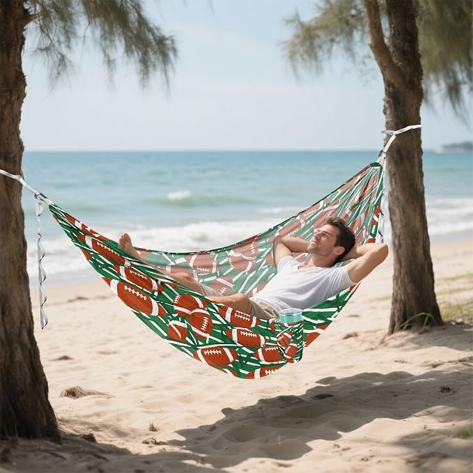 Camping Hammock Outdoor Hammocks for Outside Football Stripes Beach Trees Portable Lightweight with Pockets Tree Straps Indoor