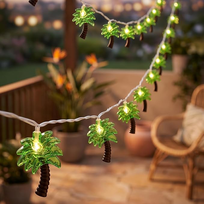 8.5Ft Palm Tree Lights Outdoor String Lights, 10L LED Patio Lights String | Summer Beach Themed, Plug in Lights for Outdoor Indoor, Bedroom, Birthday, Beach, Tiki Party Decor, White Wire
