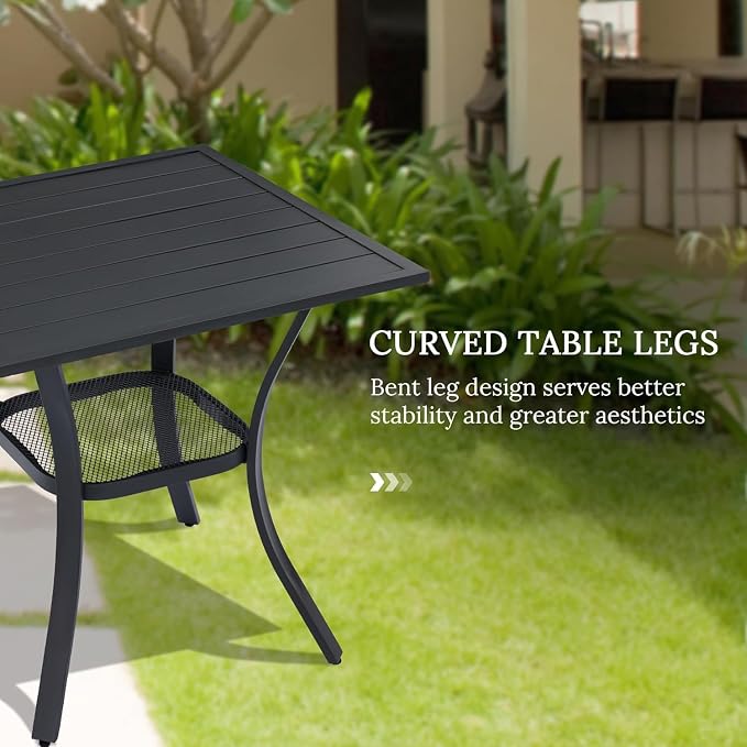 VICLLAX 3 Pieces Patio Dining Set for 2-28" Square Small Outdoor Table and 2 Patio Swivel Chairs for Lawn Garden, Black Tabletop and Mixed Brown Fabric