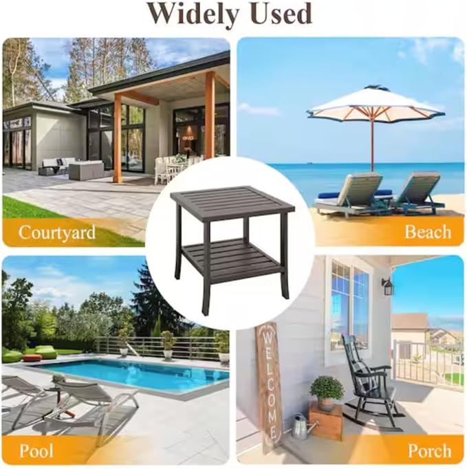 Hassyee 2 Pieces All-Weather Metal Outdoor Conversation Set with Coffee Table and Removable Cushions for Balcony, Patio Furniture Set with Modern Curved Design for Backyard, Lawn (Coffee Table)