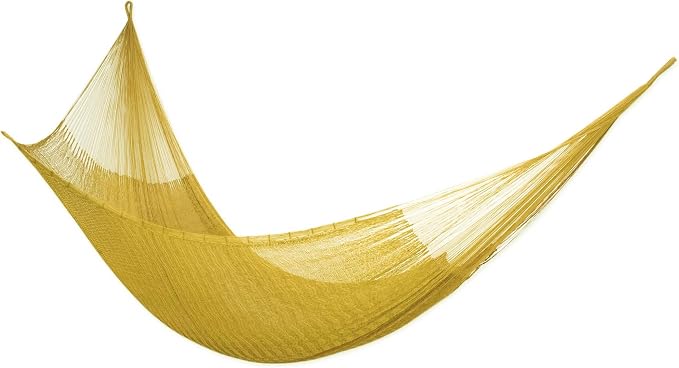 NOVICA Beige Hand Woven Nylon Mayan 2 Person XL Rope Hammock with Hanging Accessories, 'Bronze Sun' (Double)