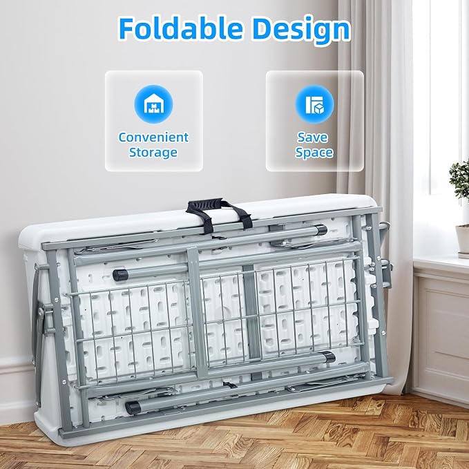 Ice Cooler Folding Table,Double-Layer Party Chilling Table with Drain and Detachable White Skirt to Keep Drinks Cool for Weddings, Outdoor, Picnics, Pool Parties