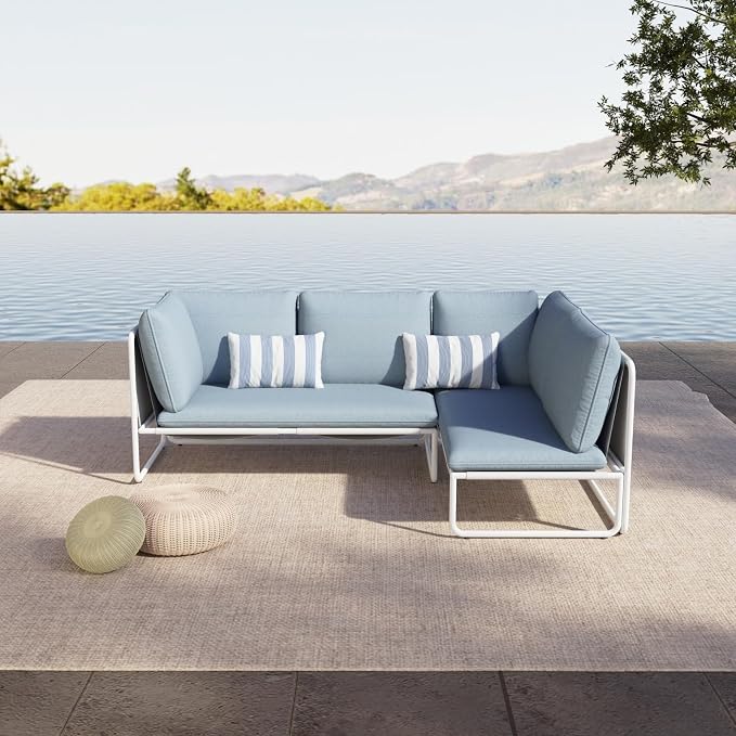 2 Pieces Outdoor Sectional Furniture Patio Sectional Sofa L-Shaped Conversation Set Aluminum Patio Furniture Set for Deck Garden Backyard