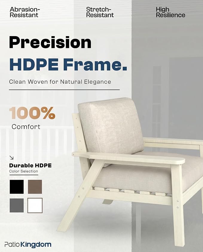 HDPE 5 piece Patio Furniture Set, Outdoor Sectional Furniture with Beige Washable Thick Cushions & Coffee Table, Patio Conversation Sets for Garden, Porch, Balcony, Deck (White Frame)
