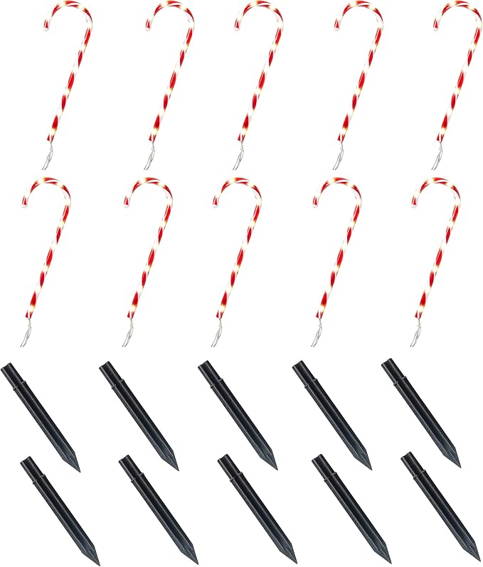 Joiedomi 12 Pcs Christmas Candy Cane Pathway Markers Lights, 16” Stakes Lights with Warm White, Waterproof Outdoor Decorations for Xmas Indoor and Outdoor Decorations Yard, Walkway, Lawn, Garden