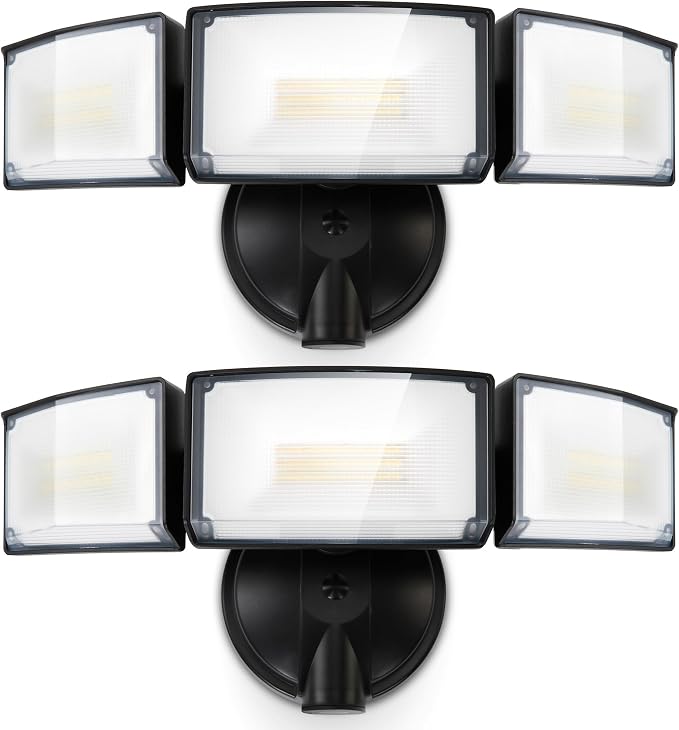 LUTEC 75W 8000 Lumen Floods Light Outdoor, Switch Controlled LED Security Lights with 3 Adjustable Heads, 5000K Daylight, IP65 Waterproof Exterior Flood Light for Garage, Yard, Patio (Black) - 2 Pack