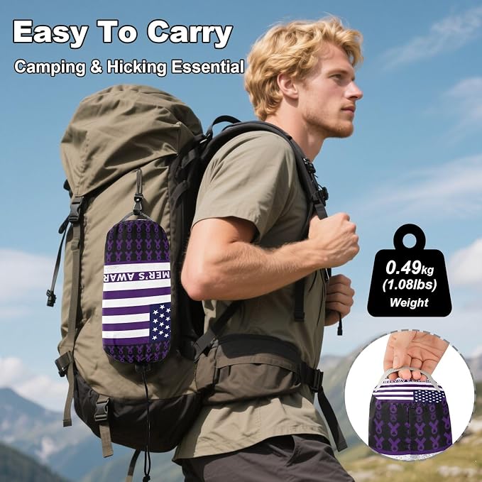 Purple Ribbon Alzheimer's Awareness Disease USA Flag Hammocks with Hanging Rope Indoor Hammock for Outside Patio Backyard Poolside