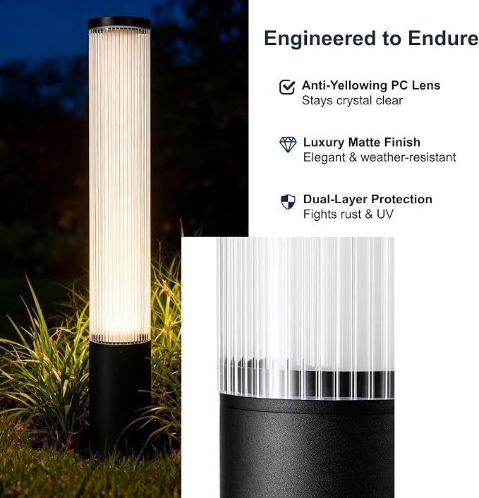 SkyGlow 32" Bollard Light, 12V/120V Aluminum LED IP65 Waterproof Outdoor Modern Landscape Path Lights Hardwired Curb Appeal for Garden Lawn Patio Courtyard Driveway Pathway Lighting