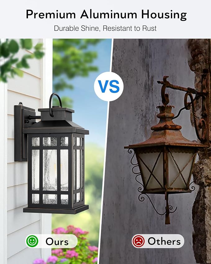 Dusk to Dawn Outdoor Lighting, Black 2 Pack Outside Lights for House with Gold Trim, Modern Exterior Light Fixtures, Outdoor Wall Lanterns for Porch, Garage, Doorway, Anti-Rust, Waterproof