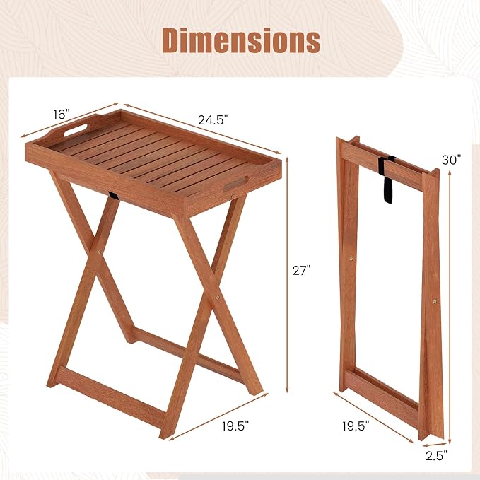 HAPPYGRILL Outdoor Wood Tray Table Folding Patio Side Table with Removable Top, Portable Bistro Table for Garden Backyard Balcony Poolside (2)