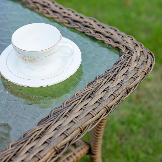 VIVIJASON Outdoor Wicker Coffee Table, All-Weather Rattan Patio Coffee Table with 2-Tier Storage, Tempered Glass Top Rectangle Center Table for Deck, Garden, Balcony, Porch, Indoor or Outdoor Use