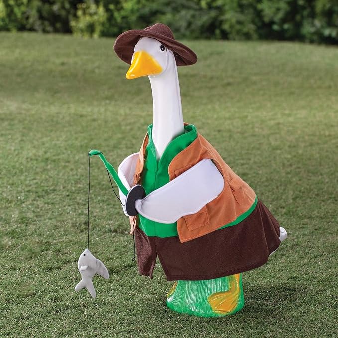 Gaggleville Fishing Goose Outfit, Fits Large 23" H Statue by Miles Kimball | Polyester