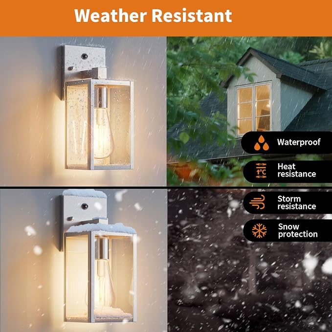 2 Pack Silver Dusk to Dawn Exterior Lighting Fixtures Wall Mount, Sensor Outside Front Porch Lights for House, Outdoor Lantern Lamp, Waterproof Wall Sconce Lights, Coach Light for Garage Entryway