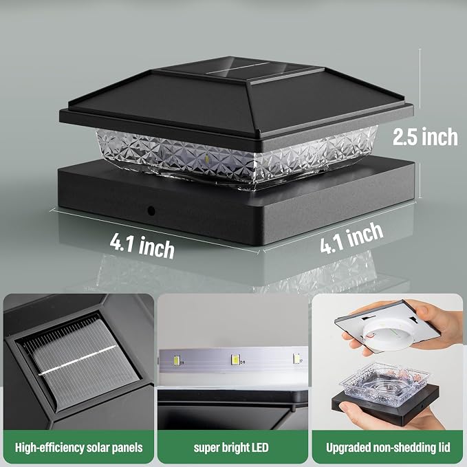JOFIOS Solar Post Cap Light 16Pack, IP65 Waterproof, Fit 4x4/3.5x3.5 Posts | Post Cap Lights, 4x4 Deck Fence Solar Lights, Waterproof, Outdoor Post Lights for Vinyl/Wood Posts for Patio Porch Garden