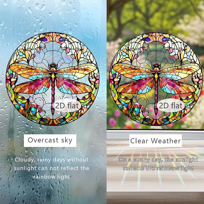 Acrylic Suncatcher Window Hanging, Dragonfly Sun Catcher Rainbow Indoor Window Decoration for Living Room Bedroom, Unique Gift for Mom Wife & Friends, 7.87 x 7.87 inches (I134)