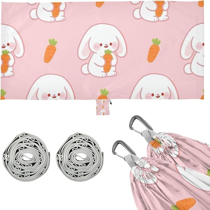 FRMG Cute Bunny Rabbit Carrot Pink Hammock 500 lbs Capacity Portable Hammocks with Tree Straps & Attached Carry Bag, Camping Essentials Gear, 2303952a