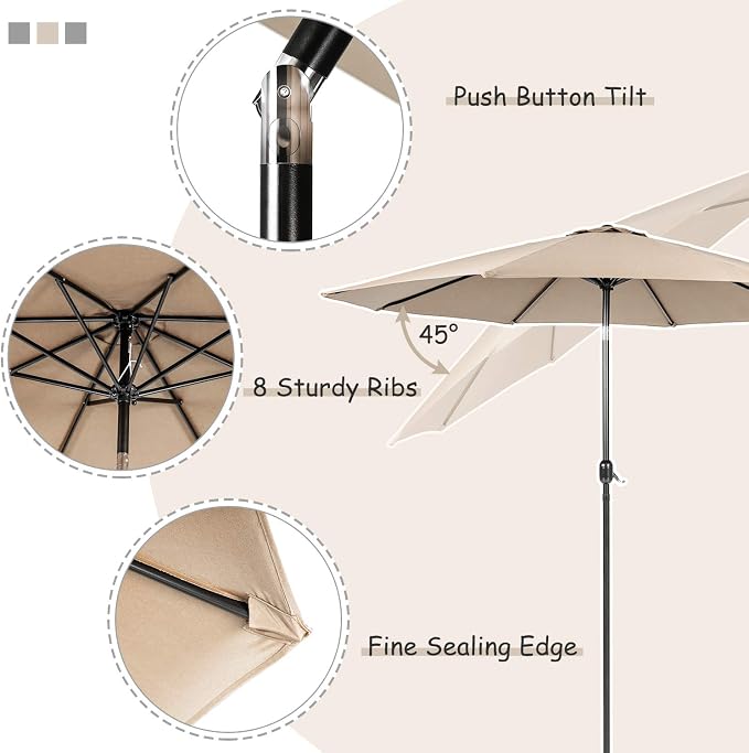 SOLAURA 8-Piece Outdoor Patio Dining Set, 6 Person Outside Table and Chairs Set, Metal Stacked Chairs of 6, Slat Table Top with 1.57" Umbrella Hole and 9 FT Patio Umbrella (Black)
