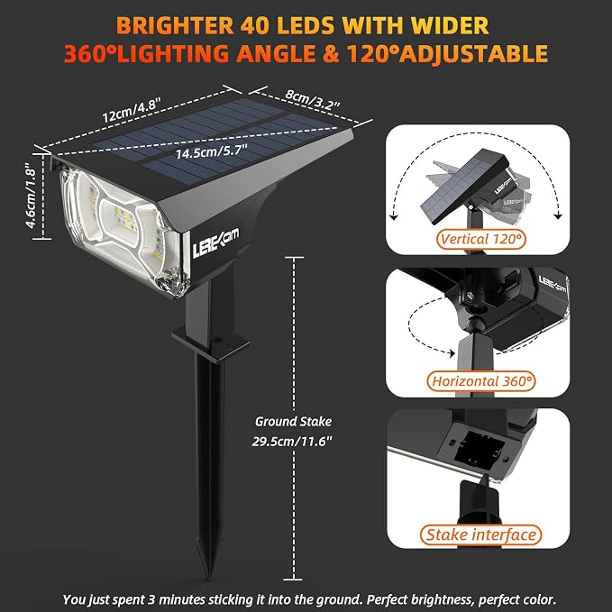 LEREKAM Color Solar Light Outdoor Waterproof Spotlights with 9 Light Modes, Color Changing Solar Outdoor Light for Halloween Decorations, Colored Spot Lights Auto On,Off, RGBW