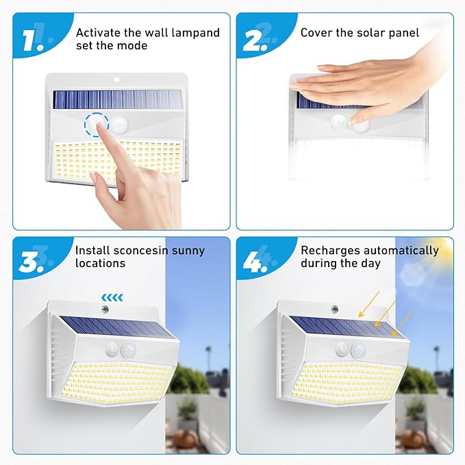16 Packs Solar Outdoor Lights Motion Sensor Solar Security Lights Waterproof with 3 Lighting Modes Solar Powered Wall Lights Outside for Garden Fence Yard Deck, White
