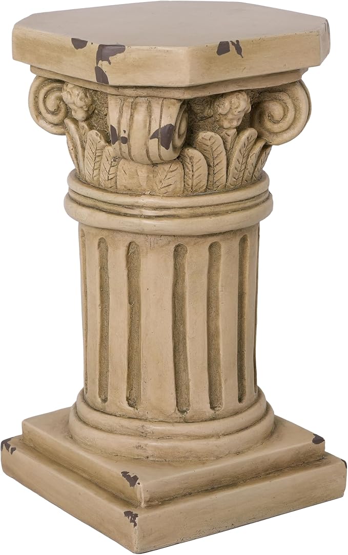Merax 18.50" H Ionic Pedestal Plant Stand, MGO Decorative Pedestal Side Table for Indoor Outdoor Entryway Garden Home, Antique Yellow, No Assembly Needed