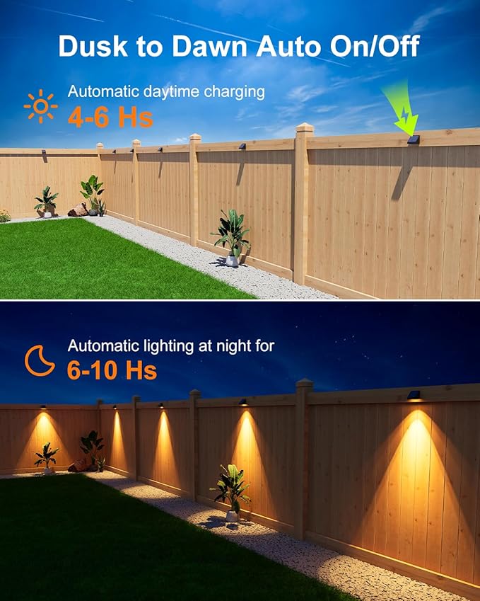 16 Pack Decoration Solar Powered Fence Lamps Outdoor Waterproof with Warm White LED Spot, for Outside Stair, Gate, Mailbox, Backyard, Door, Garage, Garden, Sconce for Enhanced Security, Easy Mount
