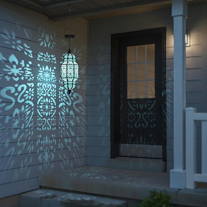 18 Inch High Large Hanging Solar Lights Outdoor Garden Decor, Decorative Waterproof Plastic Moroccan Solar Lantern Lamp, Outside Decorations for Patio Yard Porch Decor, Gardening Gifts for Women Mom