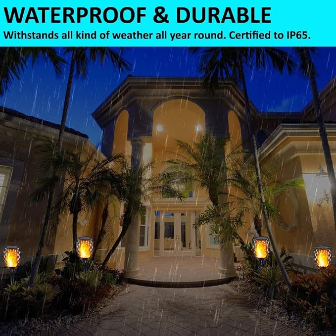 Gold Armour Solar Lights Outdoor - Flickering Flames Torch Lights Solar Light 42.9in Tall, Waterproof Dancing Flame Lighting 96 LED Dusk to Dawn Flickering Tiki Torches Outdoor Garden (4Pack)